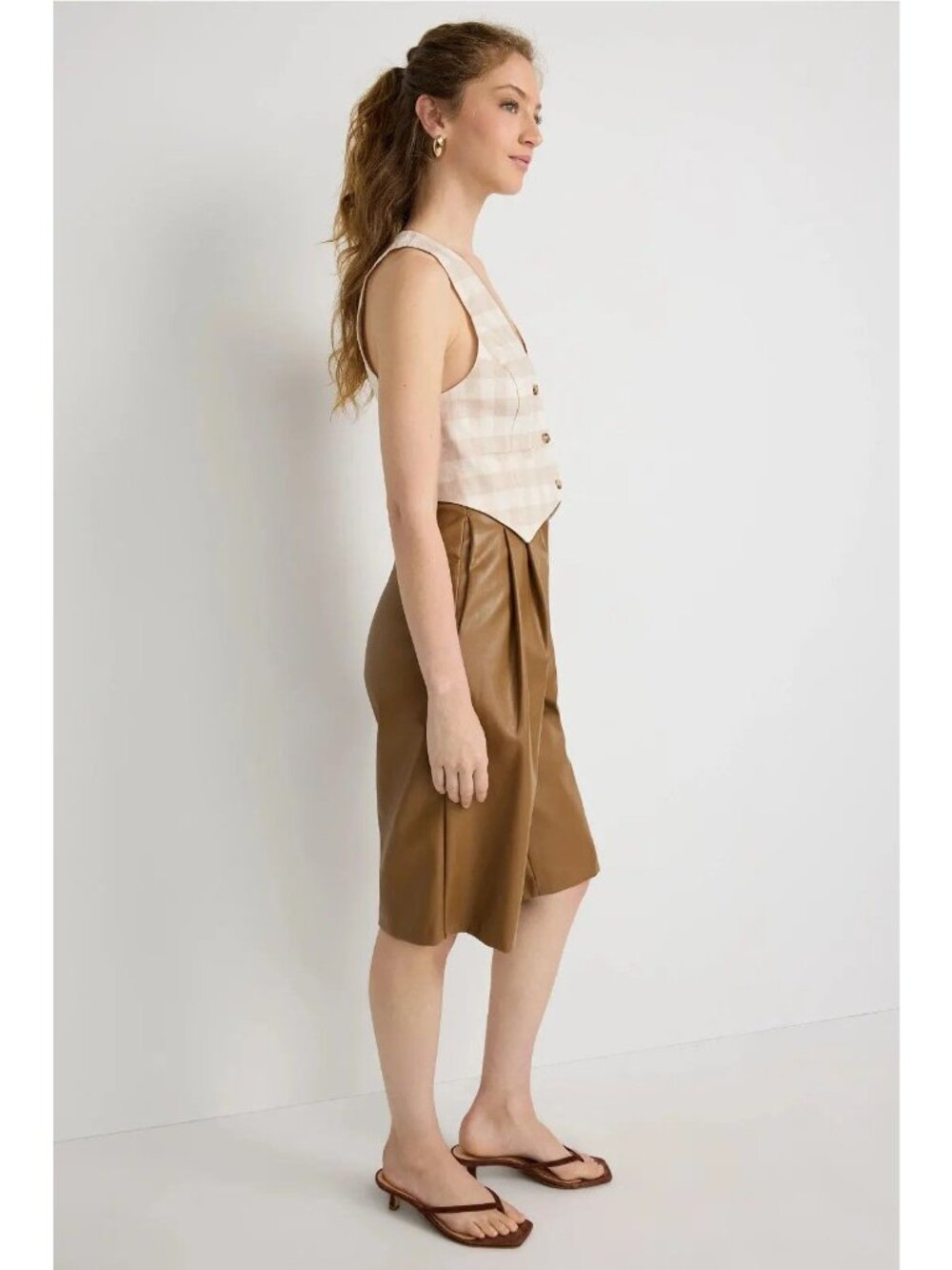 SIMKHAI x RTR Plaid Deb Vest in Beige Medium Womens Sleeveless Tank Top - Picture 2 of 9